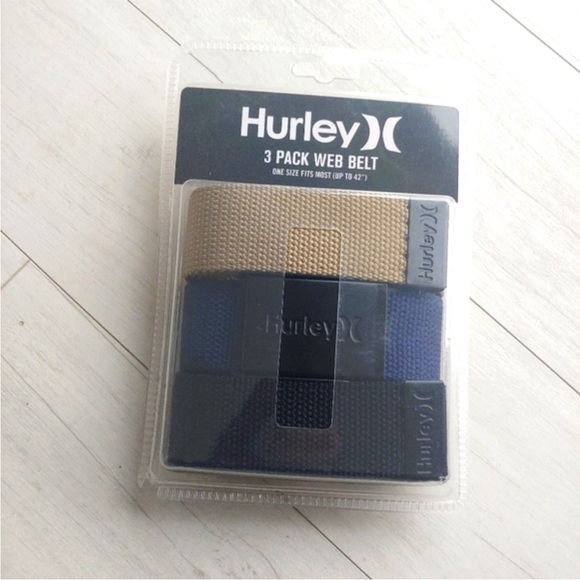 HURLEY NEW 3pk Web Belts Tan Black Navy - Picture 1 of 3